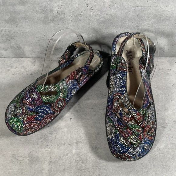 Alegria FRE-387  Freesia Womens 7.5‎ / 38 Rainbow Leather Slingback Clogs Mules - Picture 1 of 8